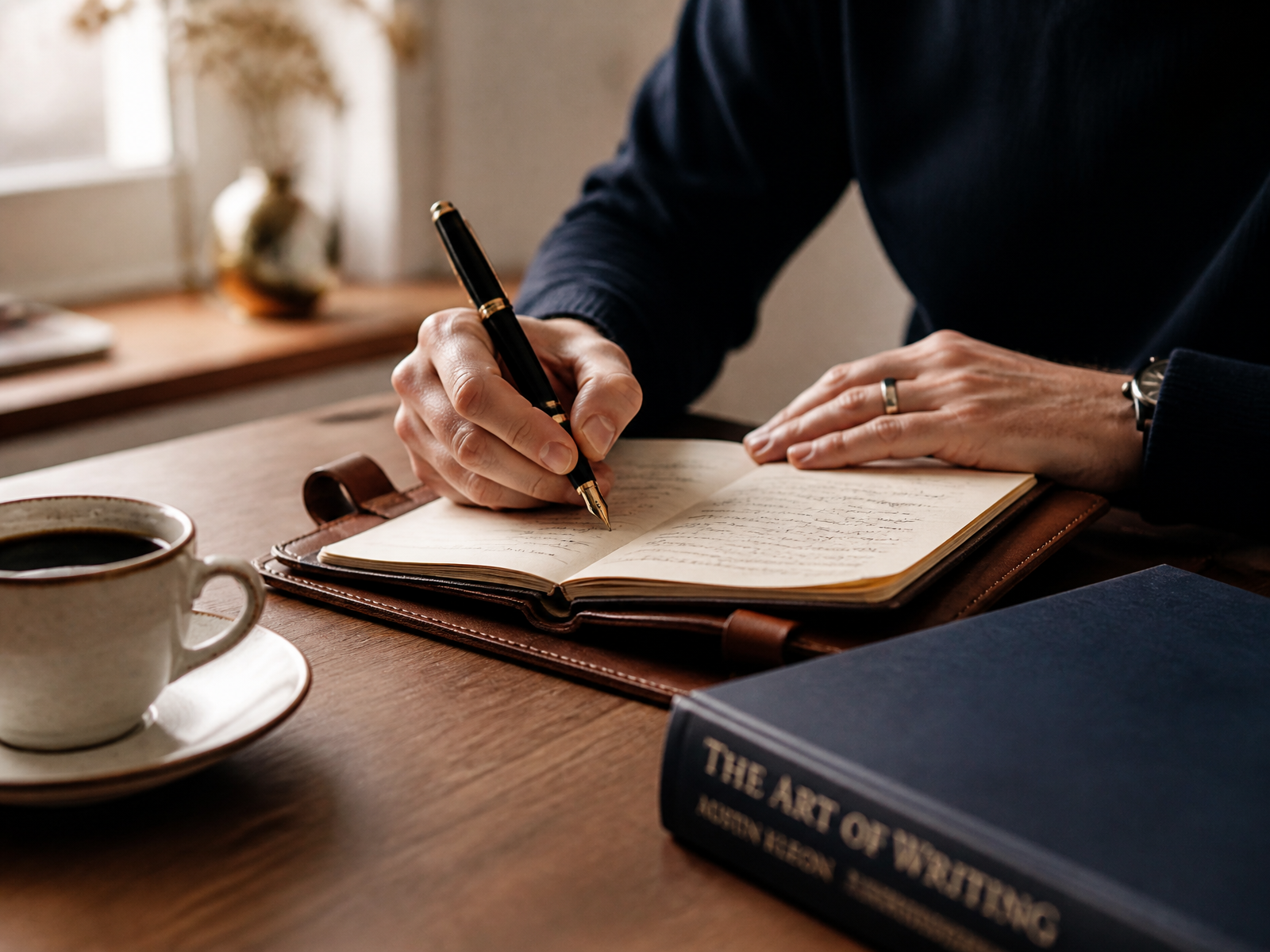 Open book with pen